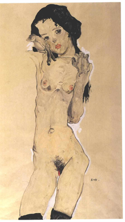 08-Schiele_-_Schwarzhaariger_Madchenakt_stehend_-_1910